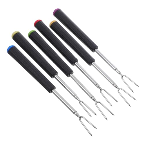 KICHOUSE Versatile 6pcs Fondue Forks Telescoping Feature Stainless Steel Bbq Forks for Roasting Grilling and Fondue Easy to Clean and Carry