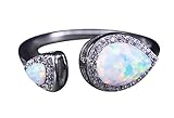 NicoWerk Damen Silberring Opal aus 925 Sterling Silber Tropfen mit Stein Edelstein Weiß Bunt Zirkonia Verstellbar Offen SRI565