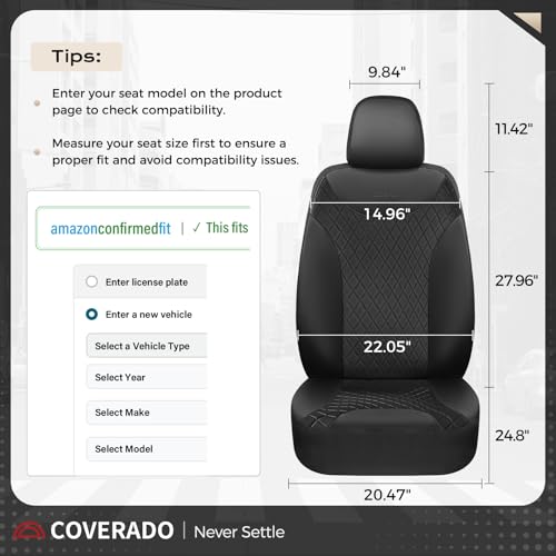 Image of Coverado Front Seat Covers, Black Leather Car Seat Covers 2-Pack, Waterproof Car Seat Protectors, Automotive Seat Covers, Driver Seat Covers Universal Car Seat Cushions Fit for Most Sedan, SUV, Truck