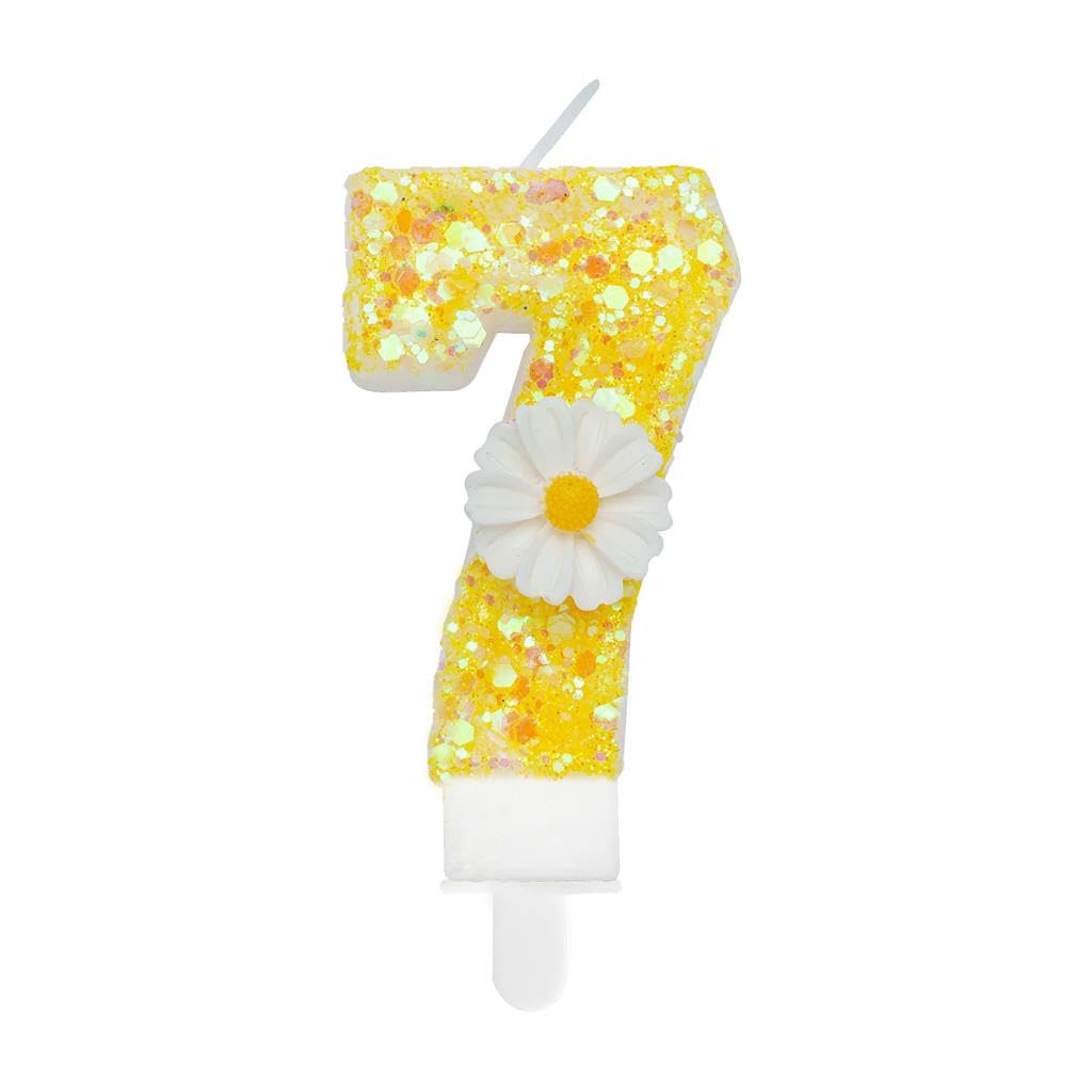 Birthday Candle 7, Yellow Flower Number 7 Candle for Cake Theme Party Supplies