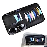 Eratus Car Sunvisor Organizer, Large Capacity Multi-Pocket CD Card Sunglasses Pen Sorting Storage Bag, Leather Scratch Resistant Protective Portable Storage Accessory, for Most Cars (Black)