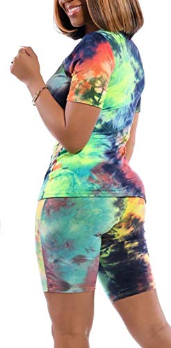 Wusenst Women's 2 Piece Outfit Tie Dye Floral Print Shorts Set Bodycon Pants Tracksuit #TOP2