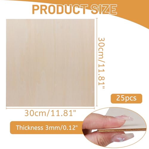 DBREAKS 25 Stück Linde Sperrholz Sperrholzplatte Balsaholz 3mm, Linde Blatt Holzplatte, Lasercut Holz, Laser Holz für Laserschneiden Lasergravur, 30CM*30CM