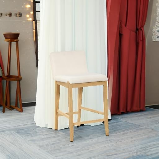 Nathan James Gracie Modern Counter Height Bar Stool with Back, Counter Stool Upholstered Chair with Natural Textured Linen and Brushed Wooden Legs, Cream Boucle/Light Brown Light Brown/Beige Counter Height - Single