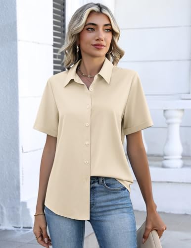 Image of Zeagoo Button Down Shirts for Women Short Sleeve Collared Tops Dressy Casual V Neck Blouses