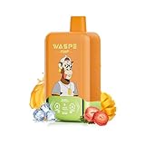 Waspe 電子タバコ 使い捨て 40000回吸引可能 36mlの大容量 持ち運び vape ベイプ LEDディスプレイ 爆煙 650mAhバッテリー Type-C充電 禁煙パイポ 16風味セット ニコチンなし タール無し (40K 回吸引可能, レッドブルアイス＆ストロベリーマンゴー)