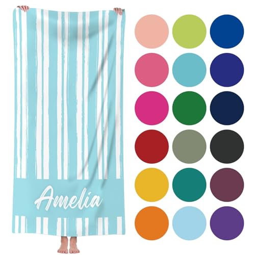 Image of Jodimitty Personalised Beach Towel Custom Name Microfibre, Lightweight Quick Dry Bath Towel for Beach Pool Party, Gift for Family Friend, 60x120cm/76x152cm/90x180cm (Stripe 1)