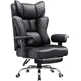 GTPLAYER Big and Tall Office Chair 400LBS Wide Ergonomic Gaming Chair with Deluxe Embossing Designed Leather with Foot Rest,150°Reclining Adjustable Soft Armrests Pocket Spring Back Support and Pillow
