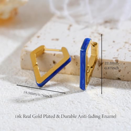TaYolnFaSo Blue Enamel Triangle Hoop Earrings for Women Blue Hoop Enamel Earring Triangle Jewelry Birthday Gift for Her by TaYolnFaSo - Image 5