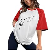 Haut ample pour femme - Imprimé - Joli t-shirt à volants - Pour les vacances - T-shirt basique - Sexy et léger - Dos nu - Élégant - Doux et fluide, Rouge, L