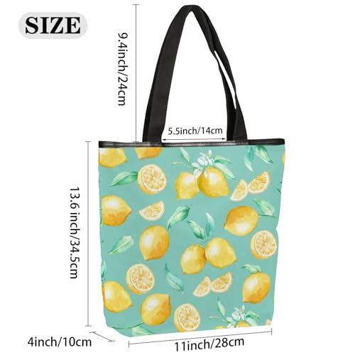 Watercolor Lemons Canvas Tote Bag Portable Shopping Bags Reusable Shoulder Tote Bag with Zipper for Travel Shopping Campaign Gym2