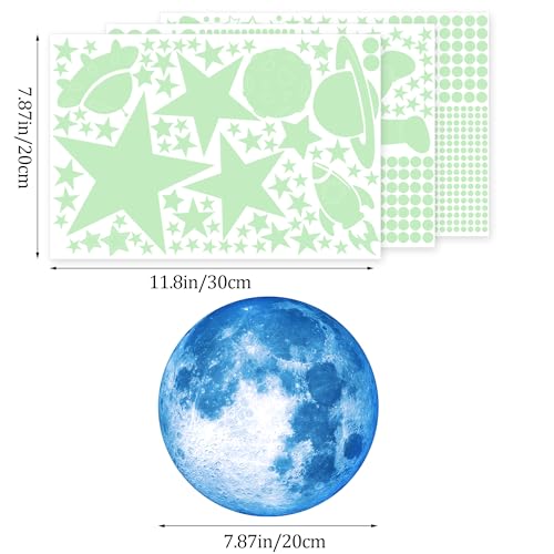Image of Glow in The Dark Stars for Ceiling Glow in The Dark Moon and Planet Wall Decal Luminous Astronaut Universe Galaxy Space Wall Stickers Outer Space Decal for Kids Boys Bedroom Christmas Gift