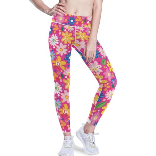 Mallas de yoga premium con efecto melocotón, pantalones florales elegantes con bolsillos