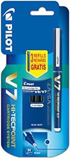Pilot V7 Cartridge System Liquid Ink Rollerball 0.7 mm tip Single Pen with 3 Refills - Blue
