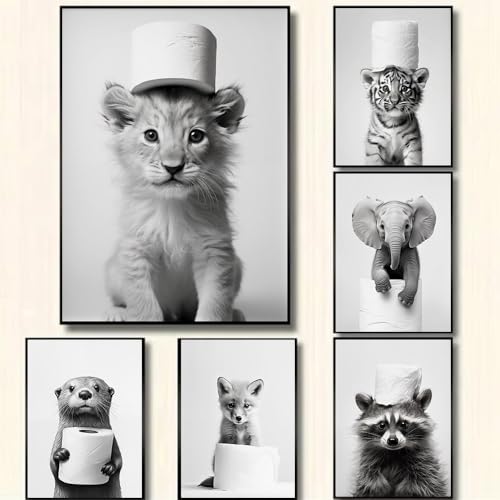 BeiYiHo Bilder Badezimmer Tiere Schwarz Weiß Poster Lustige Tiere Bild...