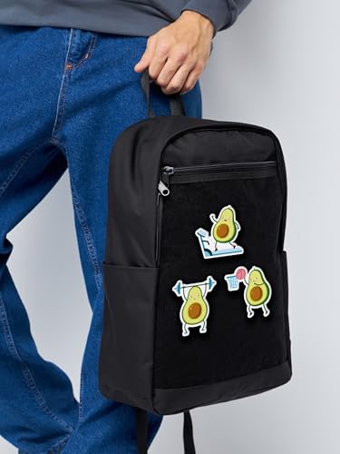 Unisex Large Black Backpack with Sticker & Patches Area, Ideal for Laptop, Travel & Work with 3 Fun Avocado Sports Stickers and Patches