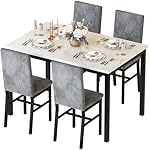 Hooseng Dining Table Set for 4 Faux Marble Kitchen Table and Chairs Set of 4,5 Piece with Velvet Upholstered Dinner Chairs for Compact Dining Room,Small Space,Grey