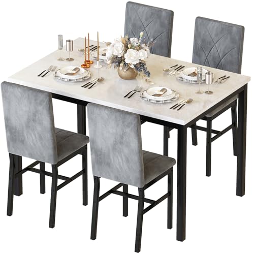 Hooseng Dining Table Set for 4 Faux Marble Kitchen Table and Chairs Set of 4,5 Piece with Velvet...