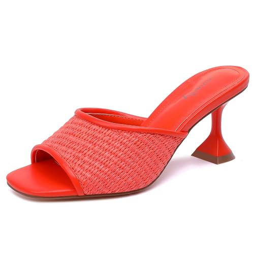 Image of vivianly Womens Square Open Heels Sandals Slip on Heeled Slides Mules for Party Daily Wear