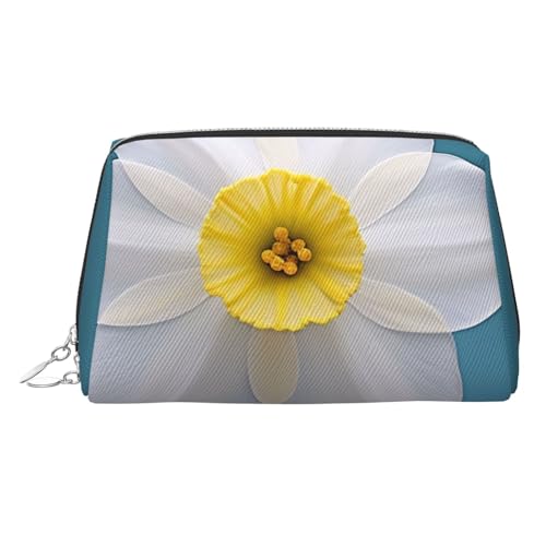 Trousse de maquillage en cuir étanche à motif jonquille blanche avec zip durable