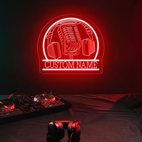 Image of Custom Recording Neon Sign, Personalized Microphone Headphones Name LED Sign, Customized Gifts for Musicians Audiophiles Enthusiasts , Dimmable Large Neon Light Up Music Signs, Music Studio Room Decorations