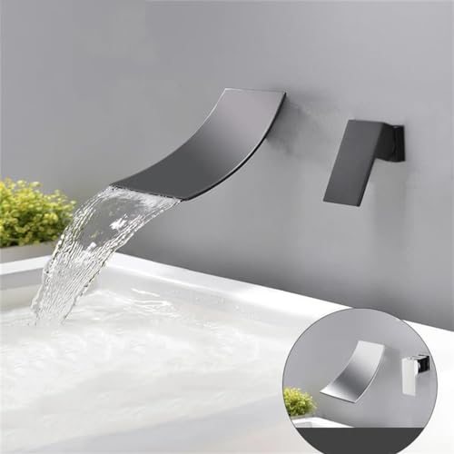 Mitigeur d'évier cascade encastrable noir mat et robinet de lavabo mural - 3