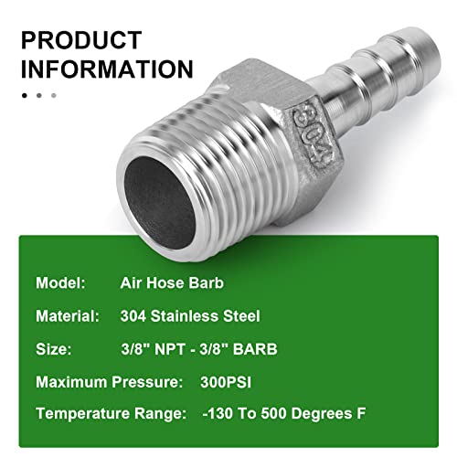 TAISHER 5PCS 304 Stainless Steel Hose Barb Fittings, Home Brew Fittings 3/8" Barb x 3/8" MNPT with 5PCS Hose Clamp by TAISHER - Image 6