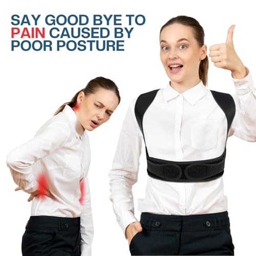 Fiohiros Posture Corrector for Men and Women, Back Brace Support for Hunchback, Adjustable Upper Back Straightener Belt, Providing Pain Relief from Back, Shoulder, Neck, Scoliosis S/M