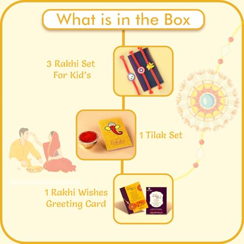 Image of CraftVatika Set of 3 Rakhi for Kids Brother, Rakhi Set for Brother Boys Girls Baby Kids, Cartoon Designer rakhis for Children, Rakshabandhan Combo with Greeting Card Tilakk, Raksha Sutra for Child