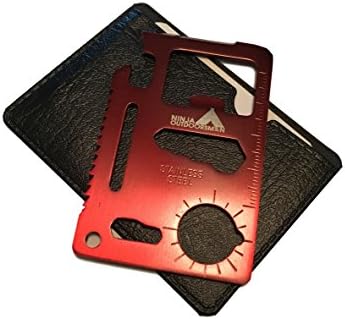 Ninja Outdoorsman 11 in 1 Stainless Steel Credit Card Pocket Sized Survival Multi-Functional Gadget Tool - Great Gift or Stocking Stuffer for Camping, Hiking or Emergency (Single, Red)