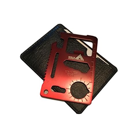Ninja Outdoorsman 11 in 1 Stainless Steel Credit Card Pocket Sized Survival Multi-Functional Gadget Tool - Great Gift or Stocking Stuffer for Camping, Hiking or Emergency (Single, Red) Cover