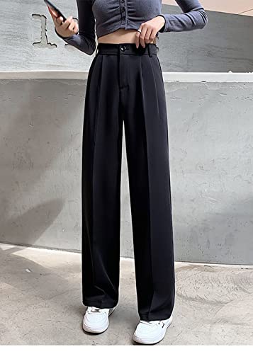 Cocoinsity Women Casual Suit Pants High Waist Solid Button Down Straight Loose Trousers2