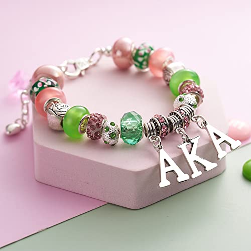 Melix Home Sorority Gifts For Women Paraphernalia Sorority Bracelet Pink And Green Jewelry Greek Crystal Charm #TOP2