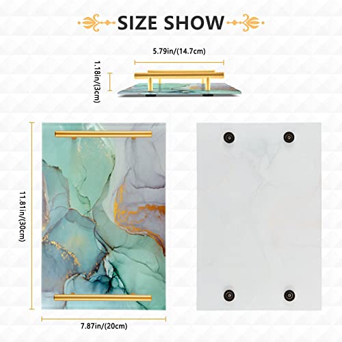 Vanity Tray Teal Turquoise Marble Pattern Decorative Tray Bathroom Countertop Acrylic Jewelry Perfume Dresser Trays Handle For Bedroom Kitchen #TOP4