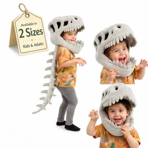 vadeny Dinosaur Skeleton Costume Plush Wearable Dino Outfit with Headgear Spine for Kids Adult Halloween Cosplay Dress Up Spinosaurus