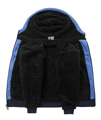 LLdress Boys Hoodie Kids Fleece Sherpa Lined Jacket Youth Zip Up Heavyweight Hooded Sweatshirt Teen Winter Warm Coat Blue Size 14-15 - image 3