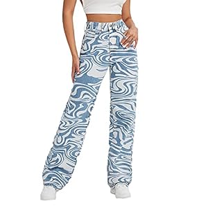 Women’s High Waist Print Pants Wide Leg Denim Jeans www.denim.fit