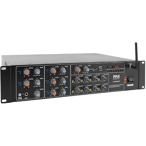 Pyle Amplificador de Sonido, 4000W, Bluetooth, Inalambrico, Sistema de Caja de Receptor Estereo, para el hogar, 8 Canales, RCA, USB, AUX, Altavoces, PA, Teatro, Estudio, Escenario