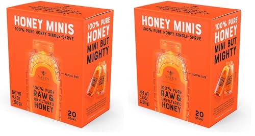 Nate's Honey Minis - Single-Serve 100% Pure, Raw & Unfiltered Honey – 0.49oz Packets, 20ct box (Pack of 2)