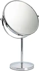 Espelho Duplo, Espelho Ampliação Cinco Vezes Lupa Rosto,Metal com Acabamento Cromado, Diâmetro: 6 Polegadas, Pode Girar 360°, Lupa com Ampliação de 5x