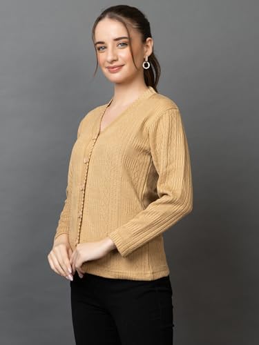 Image of Wear lusso Women's Woolen V-Neck Buttoned Full Sleeve Cardigan Self Design Soft Wool Fabric Winter Wear Pure Wool Sweater with Pockets Stylish Outdoor and Office Wear Girls