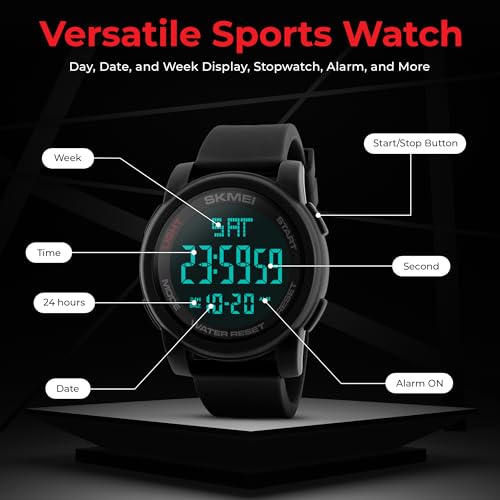 SKMEI 1257 Digital Men's Sports Watch Multifunction Dual Time Silicone Watch - Black