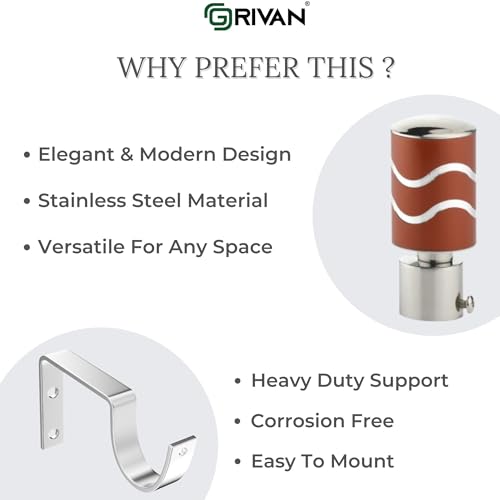 Image of GRIVAN Stainless Steel Curtain Holder Set for Door Window Wall Suitable for 1 Inch Rod Curtain Bracket Support Knobs Accessories (Maroon, Pair of 5)