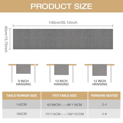 Linen Table Runner, 40 * 180cm Elegant Rustic Farmhouse Table Runner, Washable Kitchen Dining Table Decoration for Dining Holiday Parties and Everyday Use, Dark Gray - Image 3