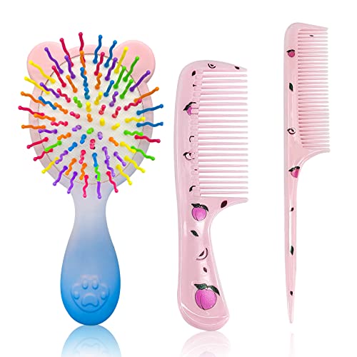 Toddler Detangler Hair Brush and Comb Set - 3-Piece Mini Airbag Massage Tool for Girls - Cute Kids' Pocket Design