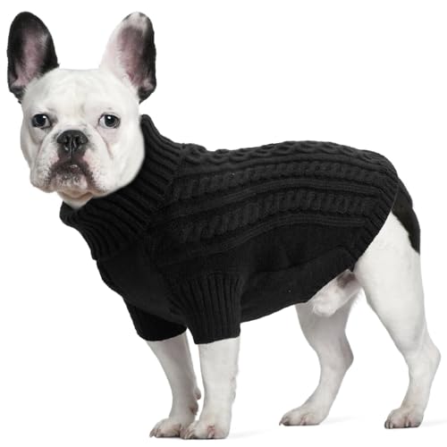 LiebeDD Pull Chien Moyen - Pull-Overs Polaire pour Chiens Sweat Tricot Chien à Col Montant avec Manches - Manteau d'hiver Chaud Vetement Bouledogue Francais (Noir M)