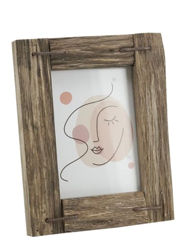 AUBRY GASPARD - Cadre Photo en Bois Recyclé avec Décor Abstrait Rosé - pour Photo 13 x 18 cm - Dimensions Cadre 21 x 3 x 25 cm - Vitre en Verre - Accroches Paysage/Portrait - Unique