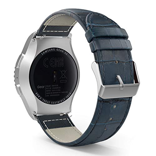 MoKo Band Compatible with Samsung Galaxy Watch 3 41mm/Gear S2 Classic/Galaxy Watch 42mm/Galaxy Watch Active/Active 2/Vivoactive 3, 20mm Leather Crocodile Pattern Strap, Dark Blue