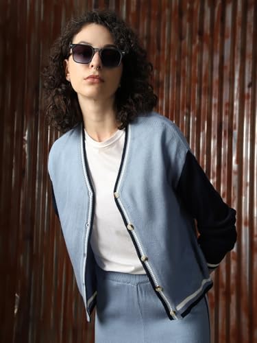 Image of High Star Women Knitted Acrylic Relaxed Fit High- Rise V Neck Long Sleeve Co-Ord