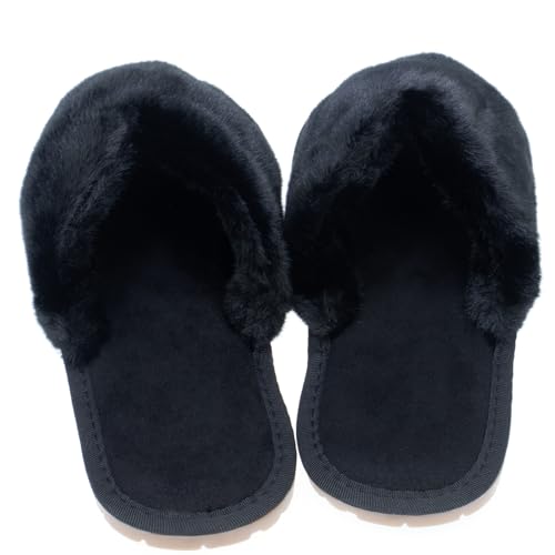 Open Toe Slippers for Women Men - Comfy Plush Slippers, Cloud Soft, indoor Outdoor Bedroom Slippers Foam Slippers Women House Shoes,Winter Warm Christmas Present Black4